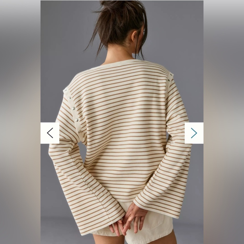 Anthropologie Maeve Slouchy Striped Long-Sleeve Tee - Picture 2 of 7